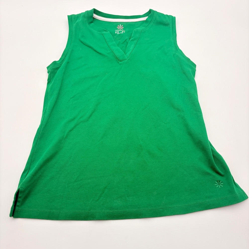 Isaac Mizrahi Live Essentials Womens XS‎ Kelly Green Split V-Neck Sleeveless Top